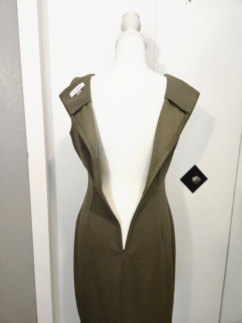 Calvin Klein Olive Green Draped Pleat Midi Sheath Dress - Picture 4 of 4